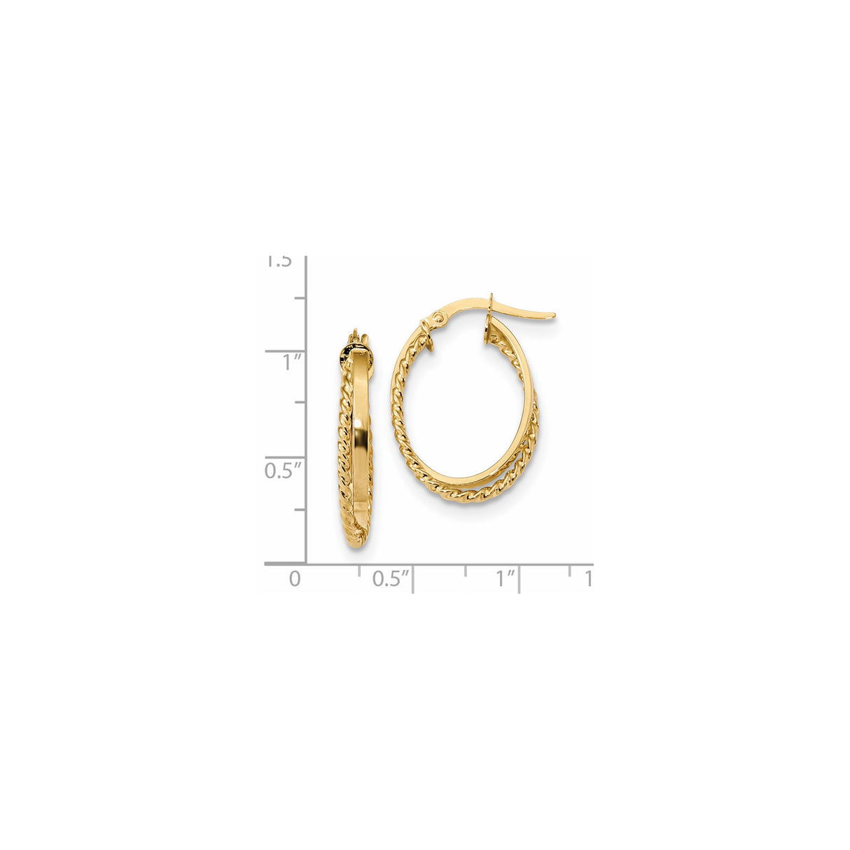 14k Yellow Gold Oval Hoop Earrings with Polished Finish and Rope Design