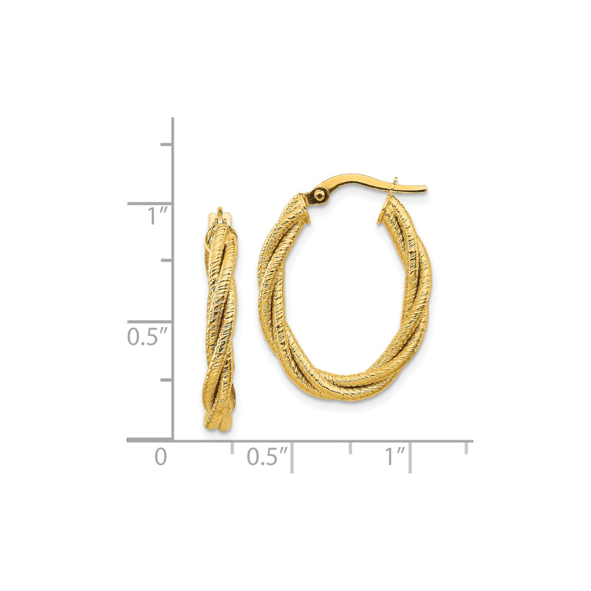 14k Yellow Gold Twisted Hoop Earrings, Lightweight Oval Rope Design for Women