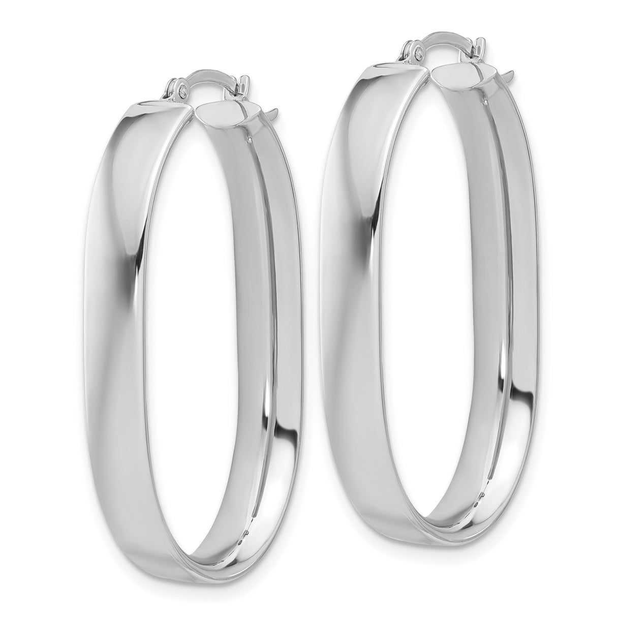 14k White Gold Oval Hoop Earrings with Polished Finish, Lightweight Modern Minimalist Style