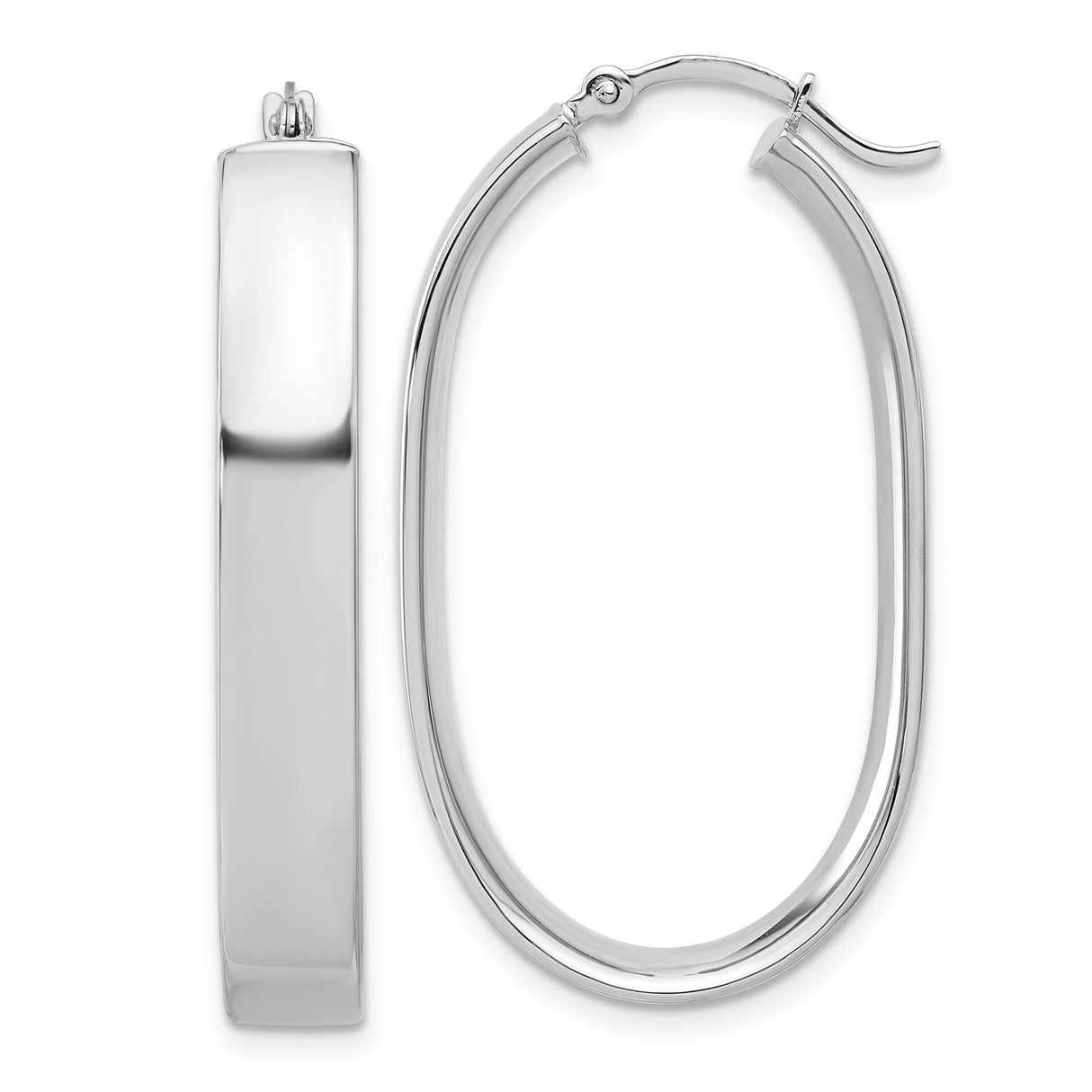 14k White Gold Oval Hoop Earrings with Polished Finish, Lightweight Modern Minimalist Style