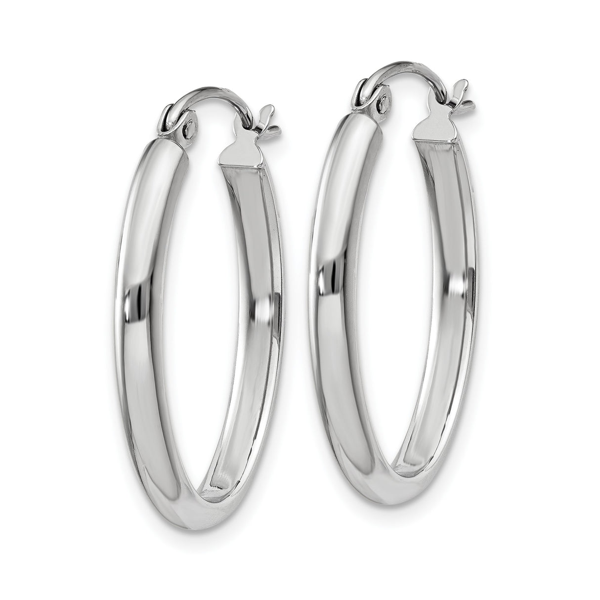 14k White Gold Oval Hoop Earrings, Classic Tube Hoops with High Polish Finish for Women