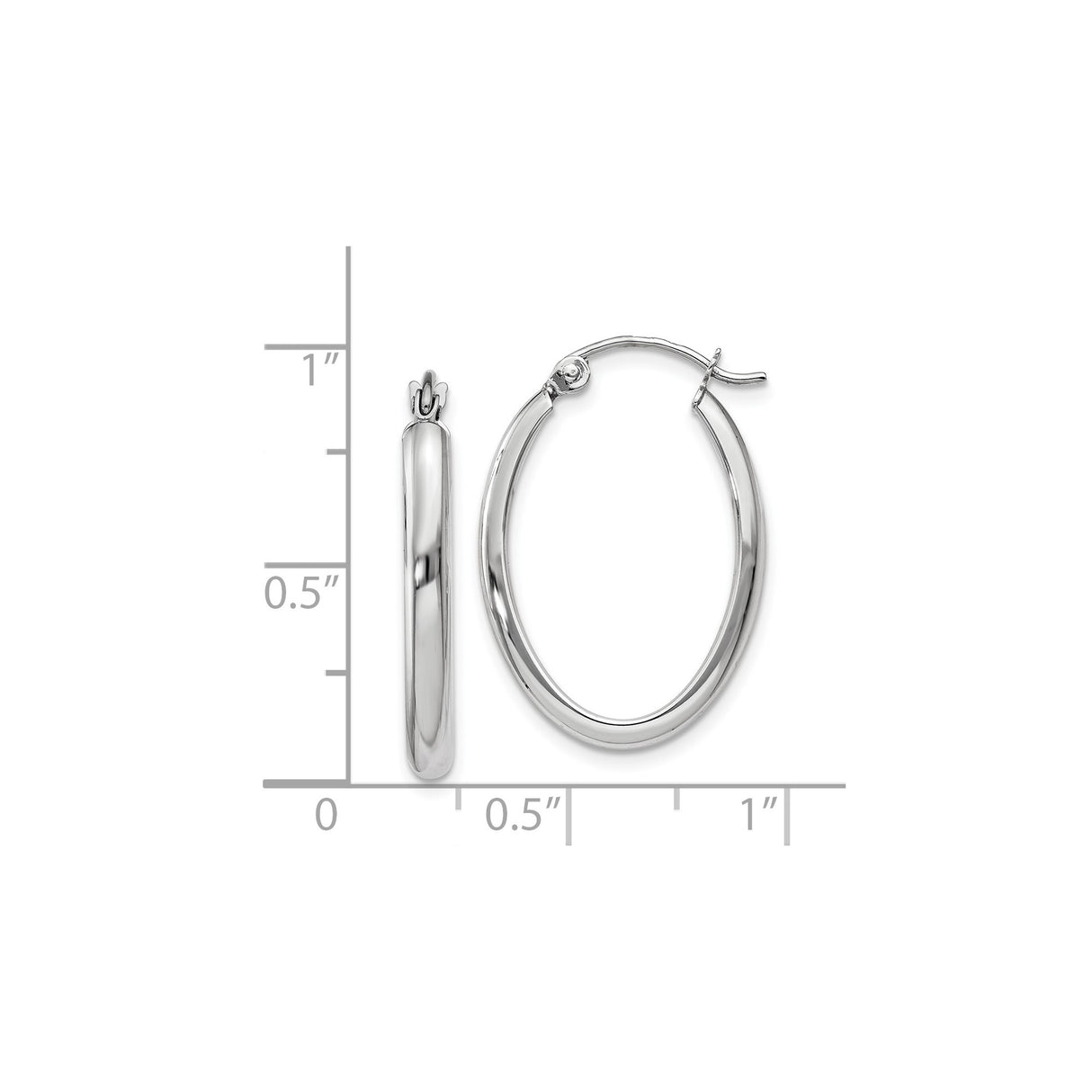 14k White Gold Oval Hoop Earrings, Classic Tube Hoops with High Polish Finish for Women