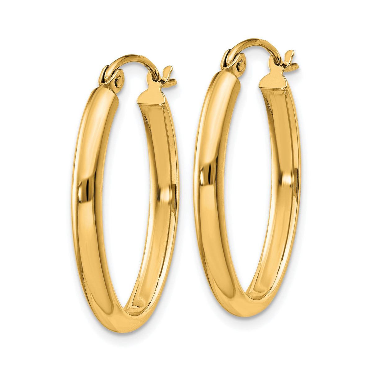 14k Yellow Gold Oval Hoop Earrings with Smooth High Shine Finish, Lightweight Classic Design