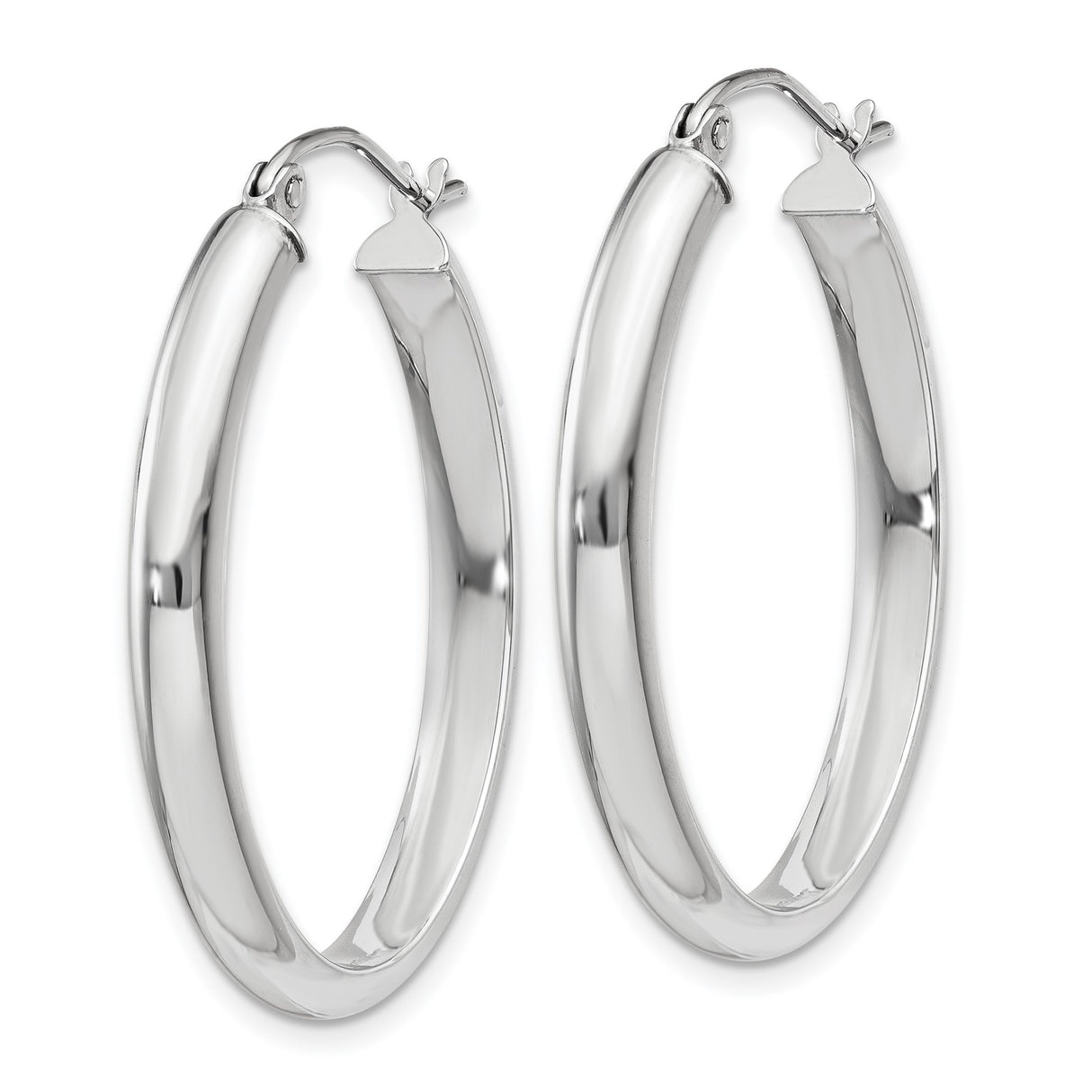 14k White Gold Oval Hoop Earrings, Lightweight Polished Tube Hoops with Latch Back Closure