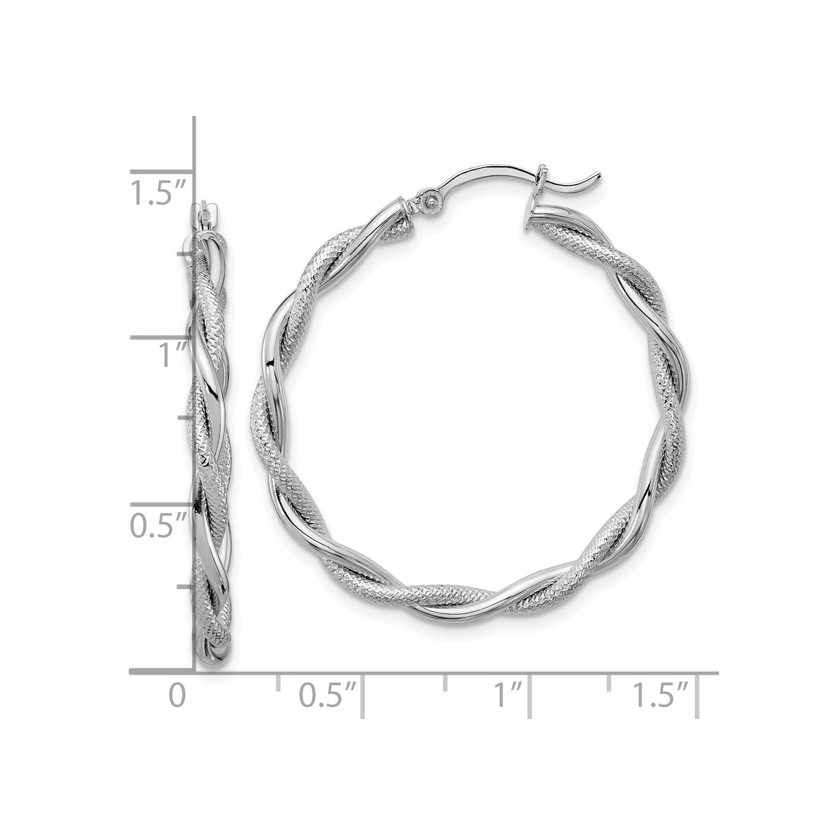 14k White Gold Twisted Hoop Earrings with Polished and Textured Interwoven Design