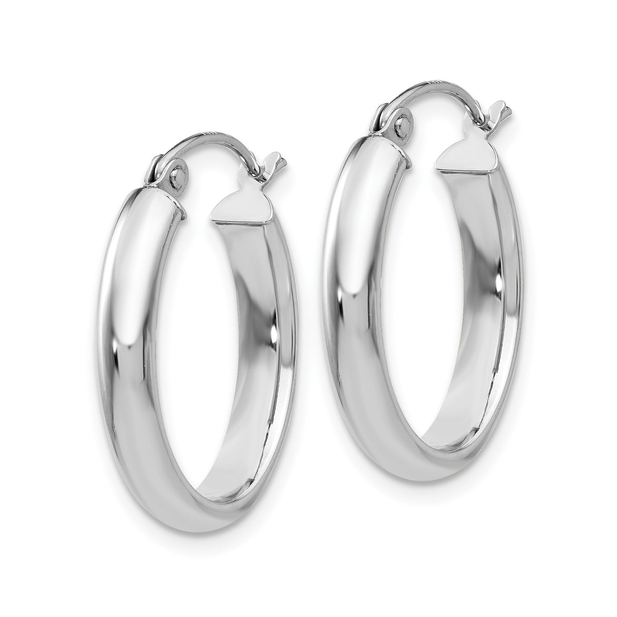 14k White Gold Oval Hoop Earrings, Polished Finish, Classic Medium Tube Hoops with Latch Back