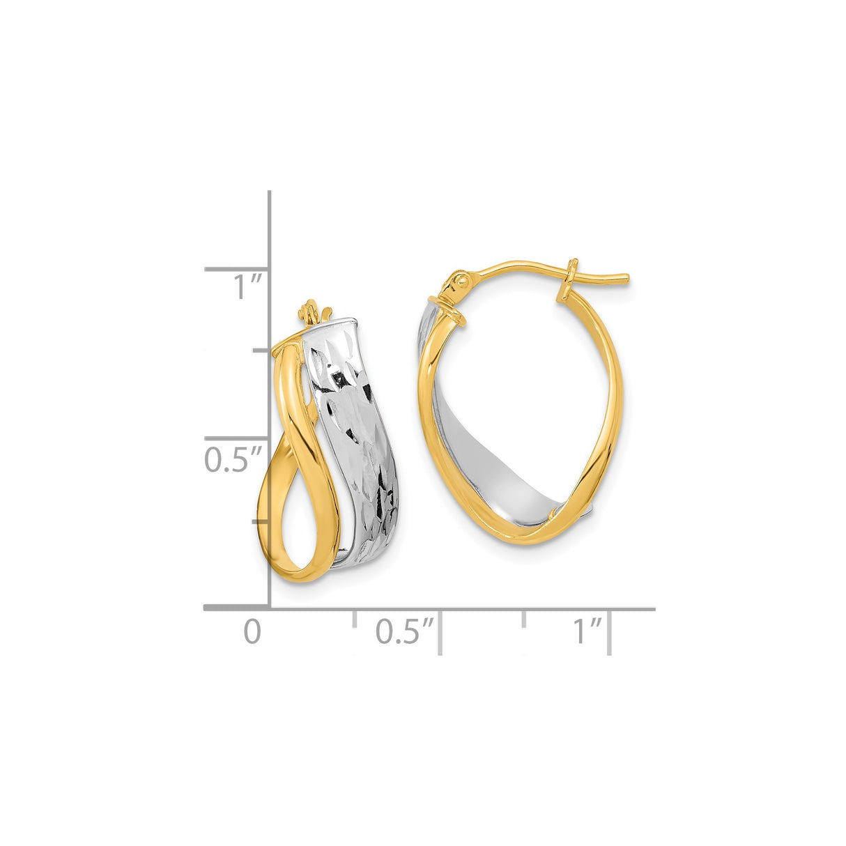 14k Yellow Gold Twisted Hoop Earrings with Diamond-Cut White Gold Accents for Women