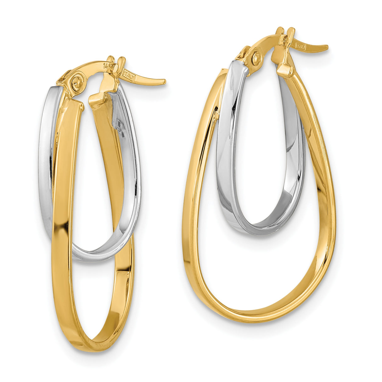 14k Two Tone Gold Dangle Hoop Earrings with Twisted Teardrop Design for Women