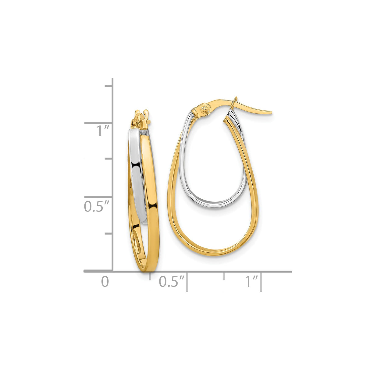 14k Two Tone Gold Dangle Hoop Earrings with Twisted Teardrop Design for Women