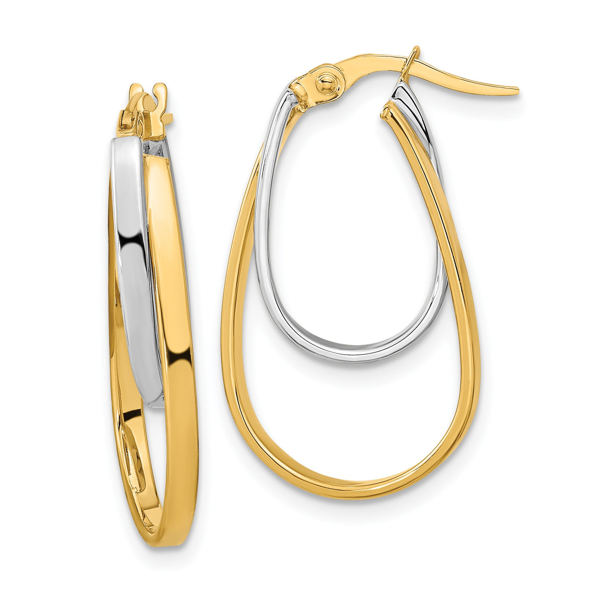14k Two Tone Gold Dangle Hoop Earrings with Twisted Teardrop Design for Women