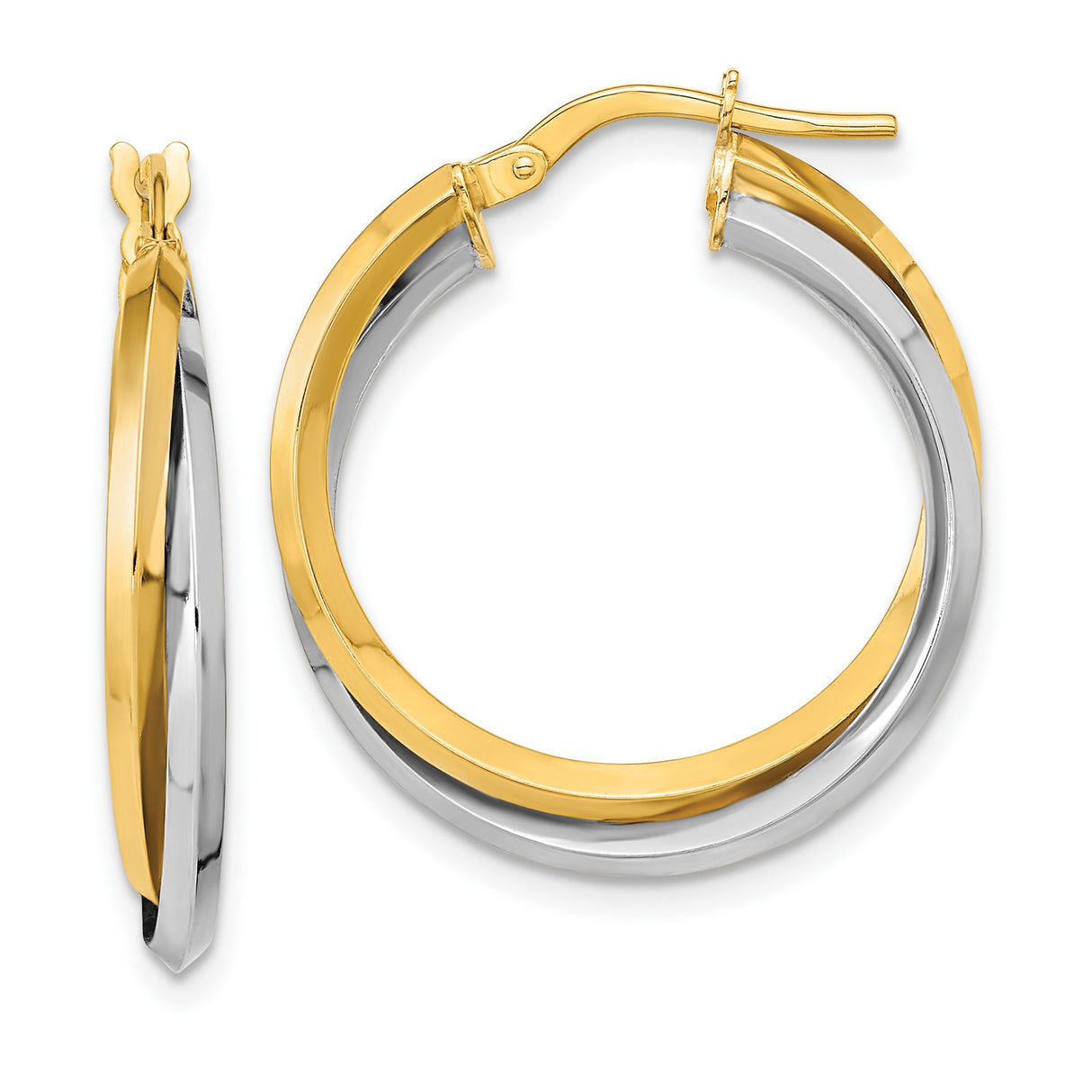14k Two-Tone Gold Twisted Hoop Earrings with Interlocking Bands for Women