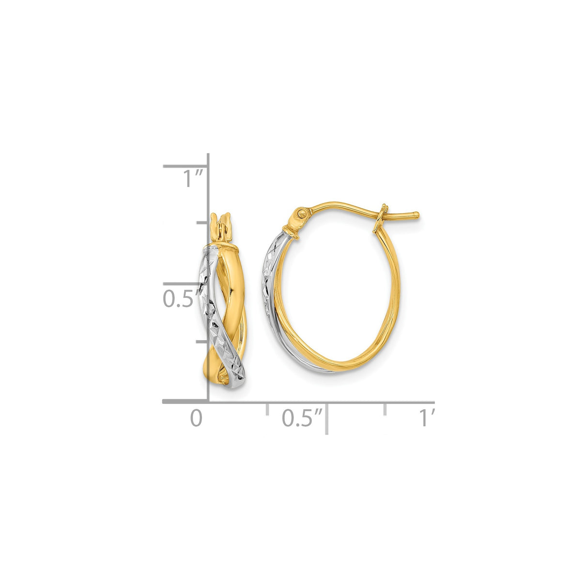 14k Two-Tone Gold Hoop Earrings with Twisted Design and Diamond-Cut Accents for Women