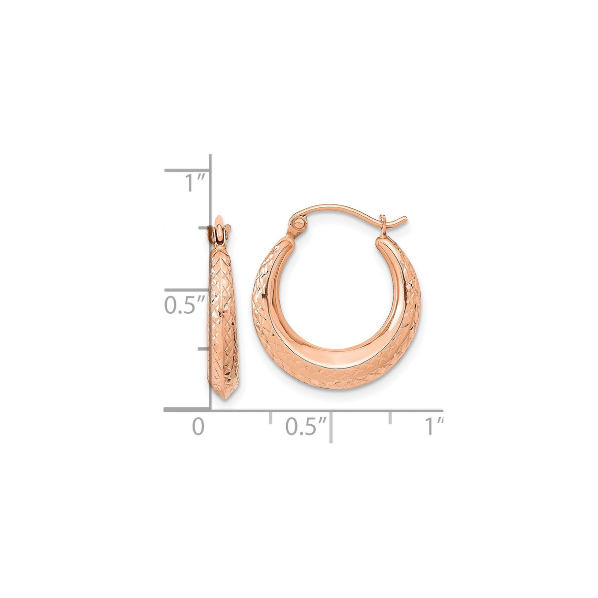 14k Rose Gold Hoop Earrings, Textured Diamond-Cut Lightweight Modern Classic Style for Women