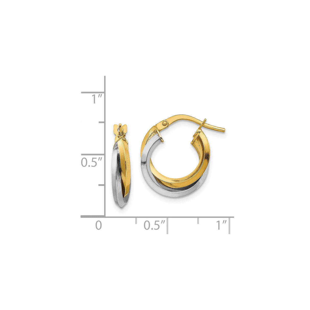 14k Two-Tone Gold Hoop Earrings with Intertwined Yellow and White Gold Design
