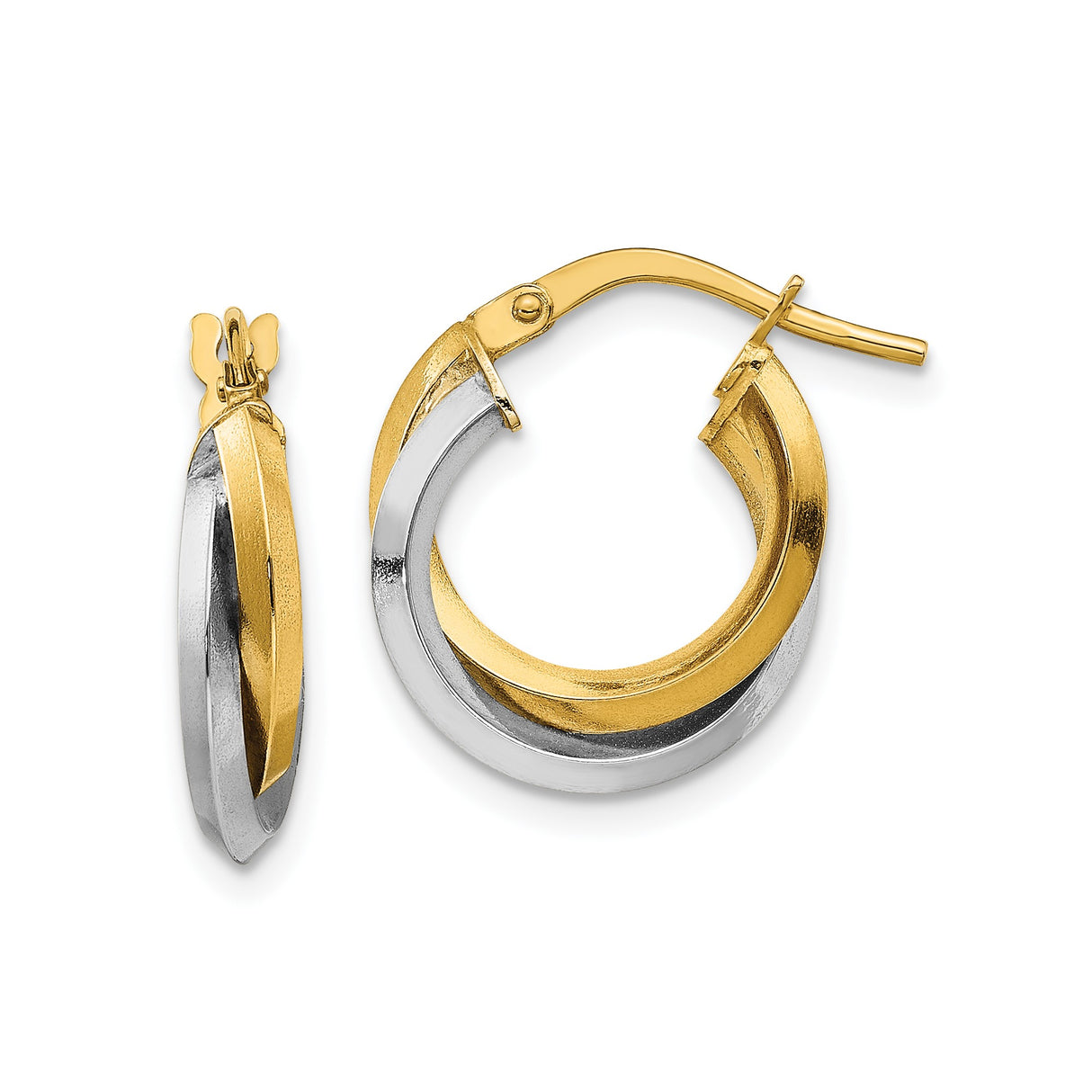 14k Two-Tone Gold Hoop Earrings with Intertwined Yellow and White Gold Design