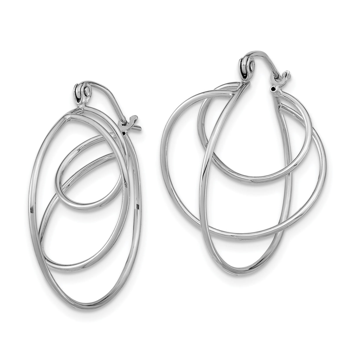14k White Gold Geometric Hoop Earrings with Open Circle and V-Shaped Design for Women