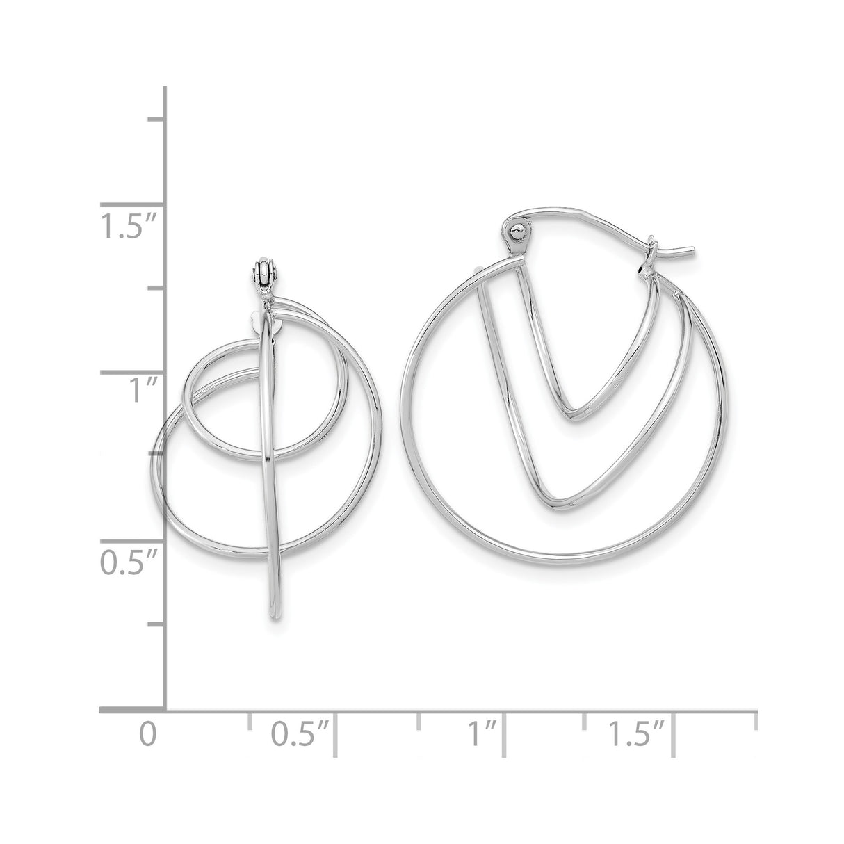 14k White Gold Geometric Hoop Earrings with Open Circle and V-Shaped Design for Women