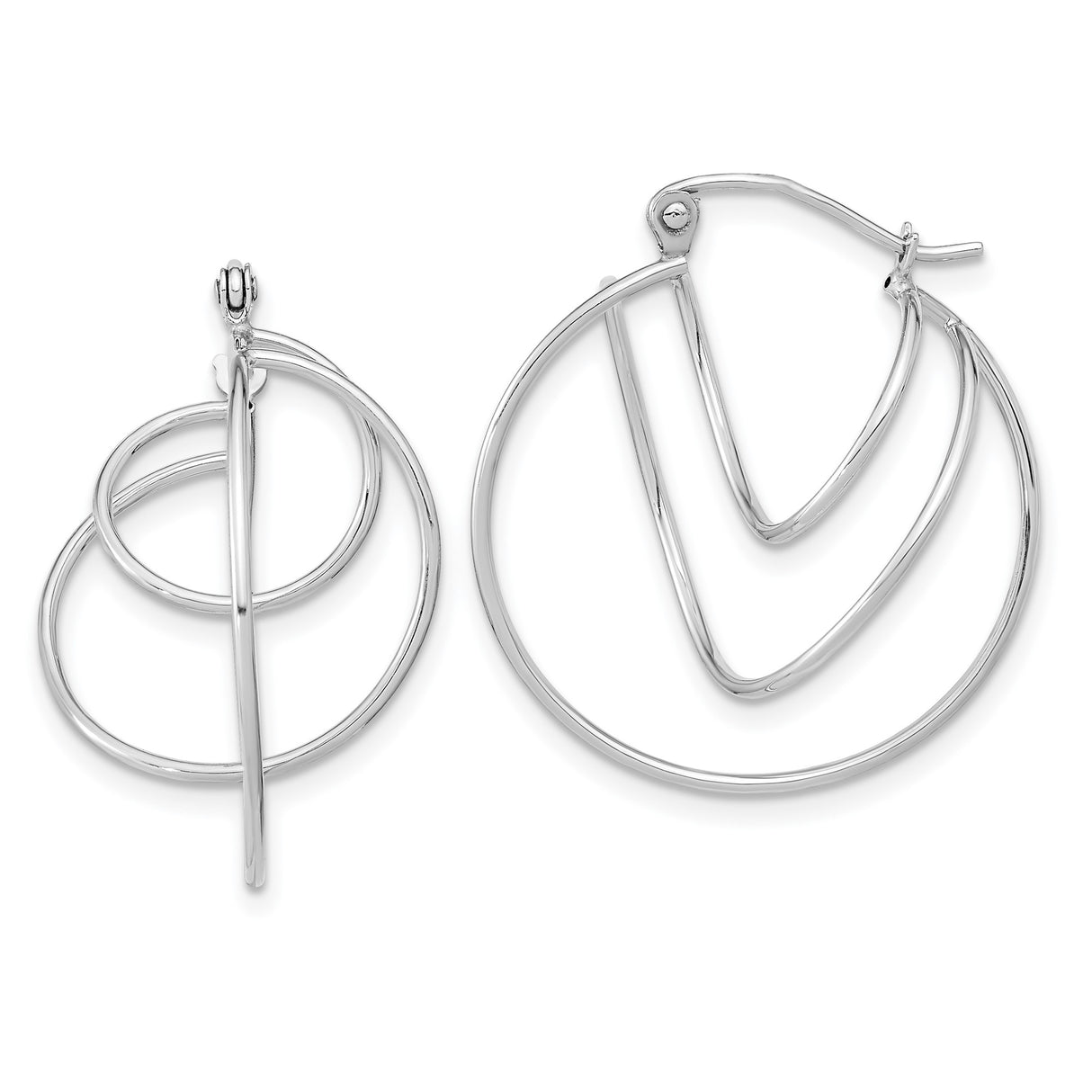 14k White Gold Geometric Hoop Earrings with Open Circle and V-Shaped Design for Women
