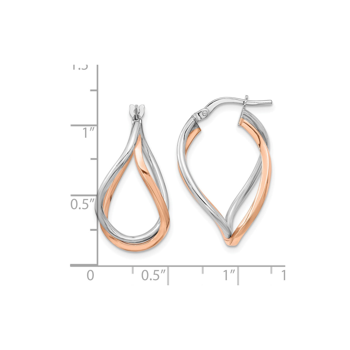 14k Yellow Gold Teardrop Twist Hoop Earrings, Two-Tone Rhodium Finish, Lightweight Modern Design