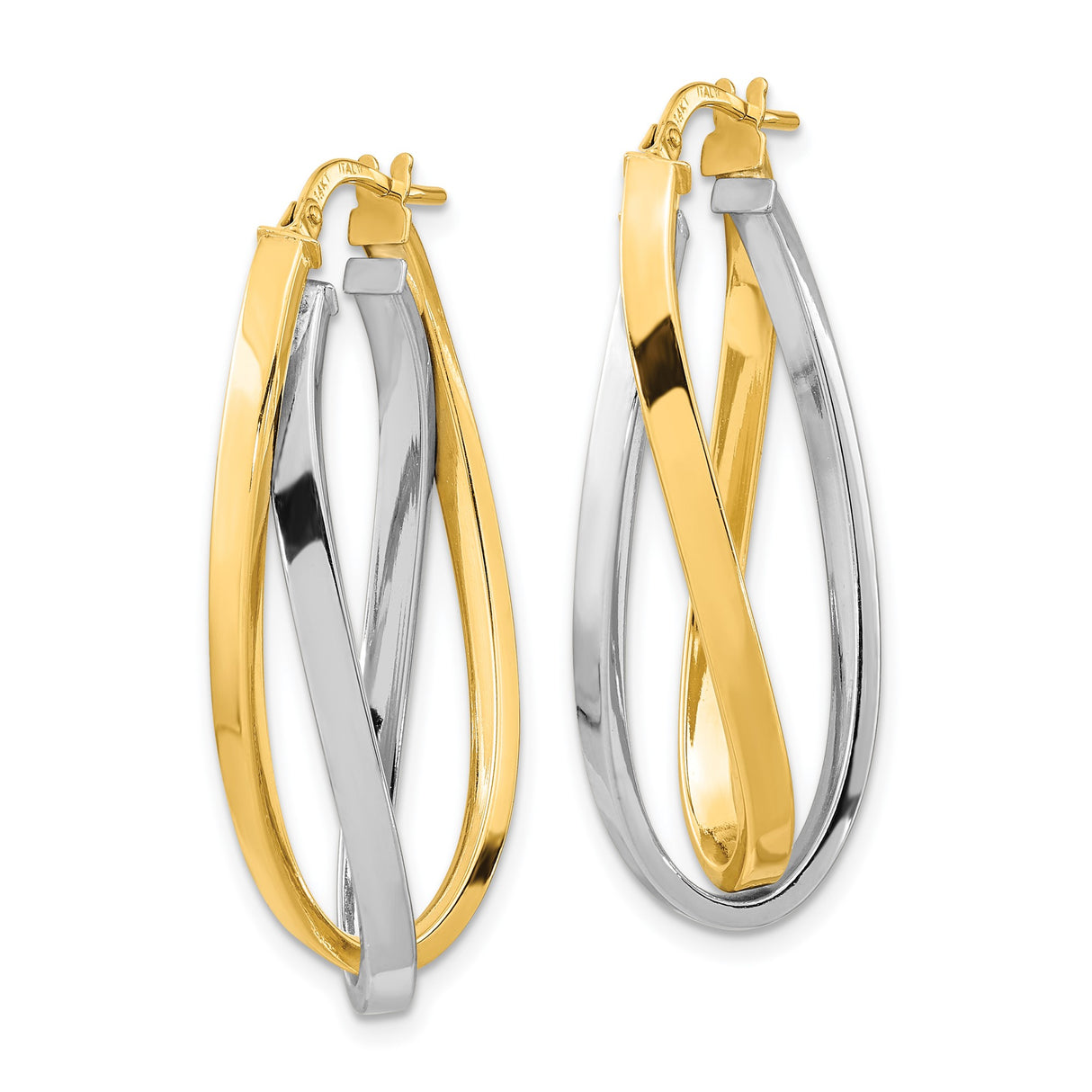 14k Two-Tone Gold Twisted Hoop Earrings with White and Yellow Gold Crossover Design