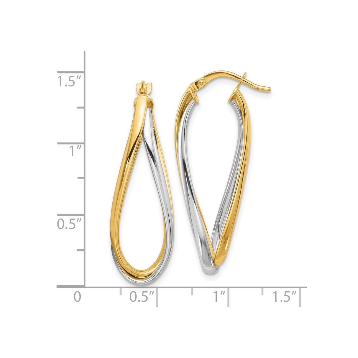 14k Two-Tone Gold Twisted Hoop Earrings with White and Yellow Gold Crossover Design
