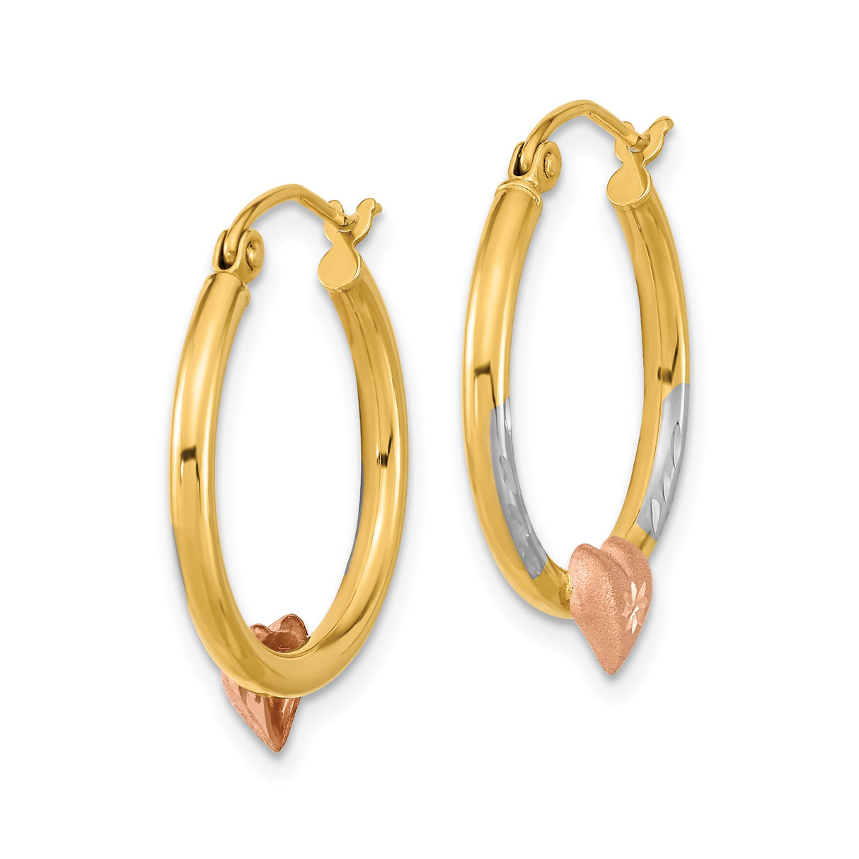 14k Two-Tone Gold Hoop Earrings with Rose Gold Heart and Starburst Design