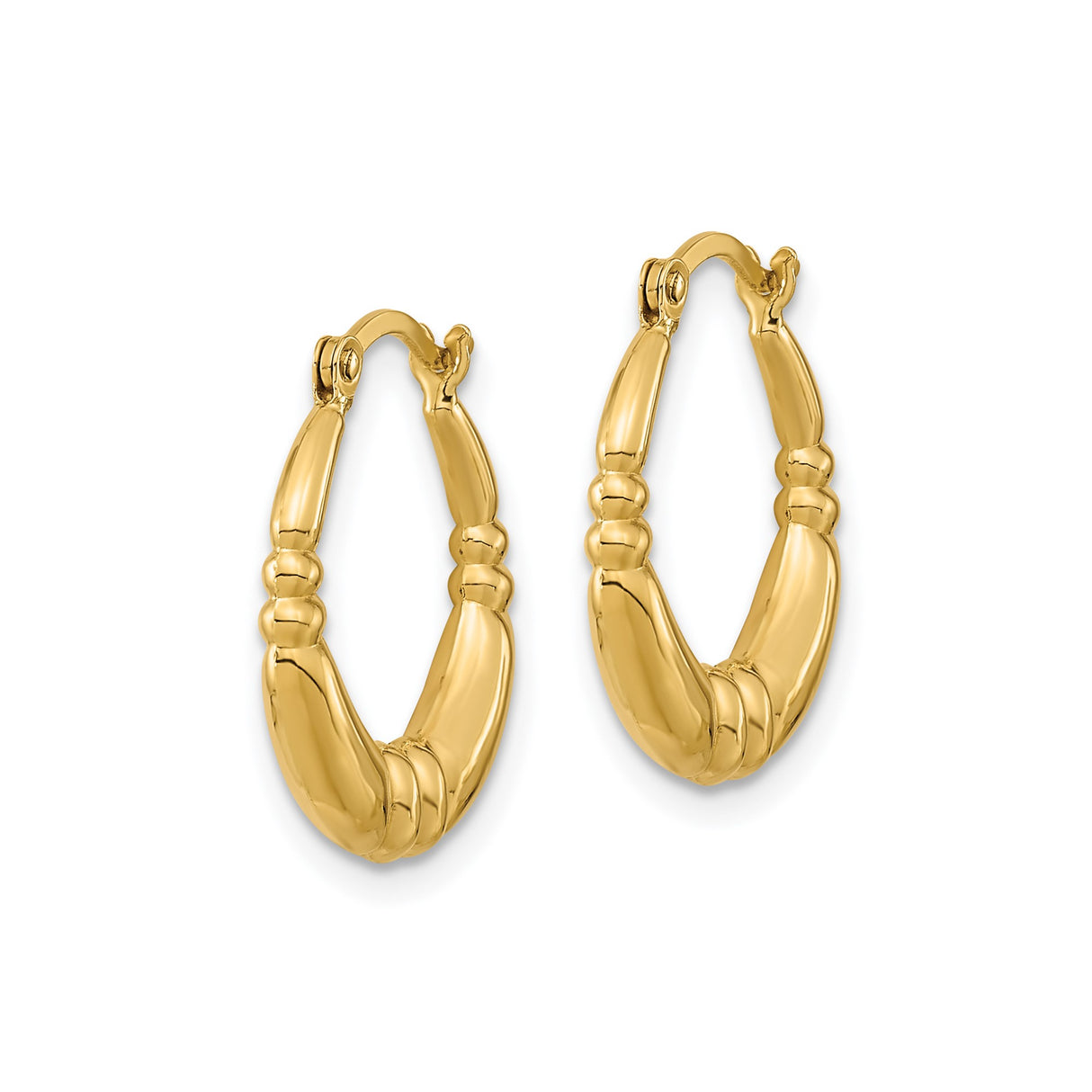14k Yellow Gold Hoop Earrings, Bamboo Style, Bold Textured Large Round Design
