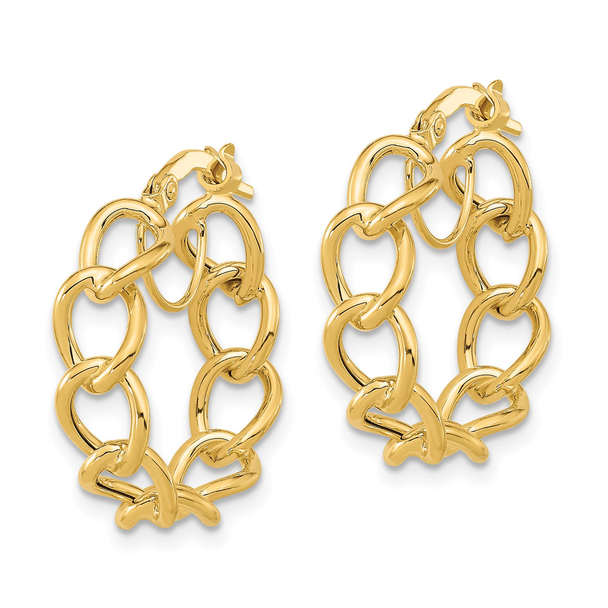 14k Yellow Gold Hoop Earrings with Twisted Open Link Chain Style for Women