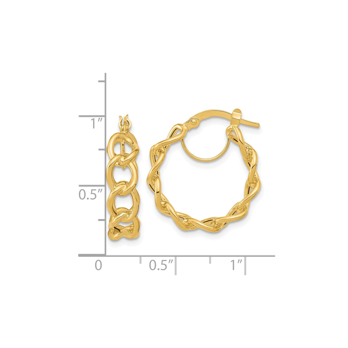 14k Yellow Gold Hoop Earrings with Twisted Open Link Chain Style for Women