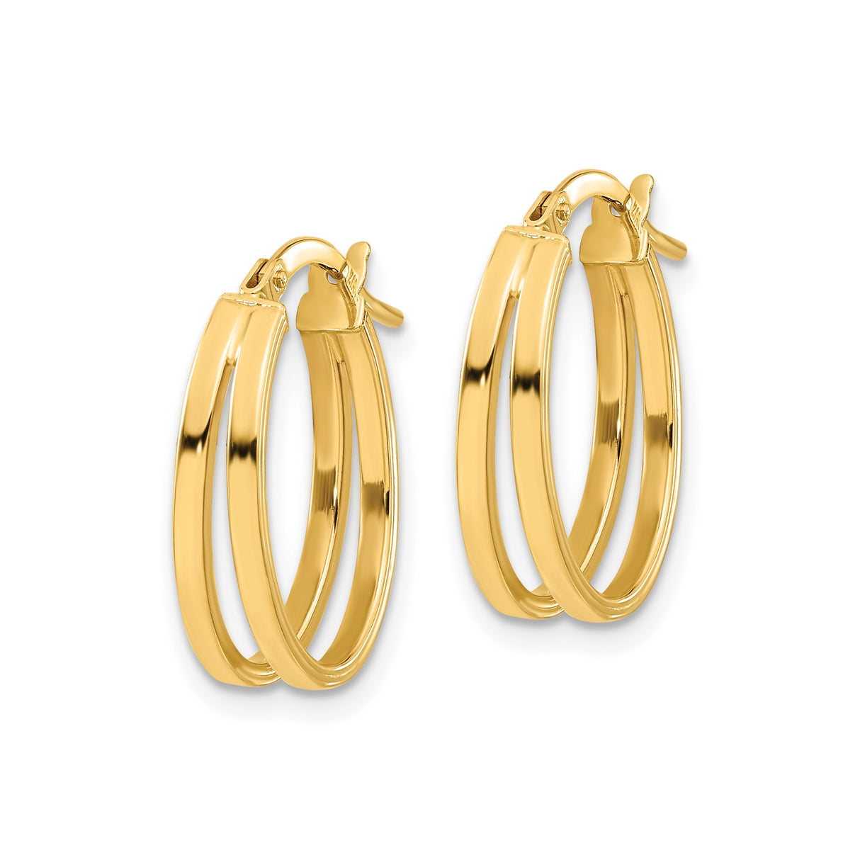 14k Yellow Gold Hoop Earrings, Double Bar Design, Polished Minimalist Style for Women