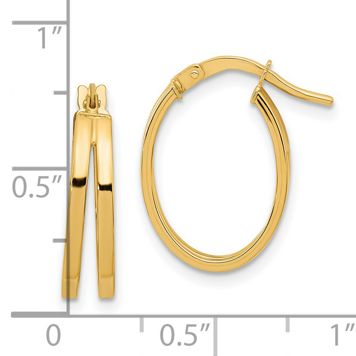 14k Yellow Gold Hoop Earrings, Double Bar Design, Polished Minimalist Style for Women