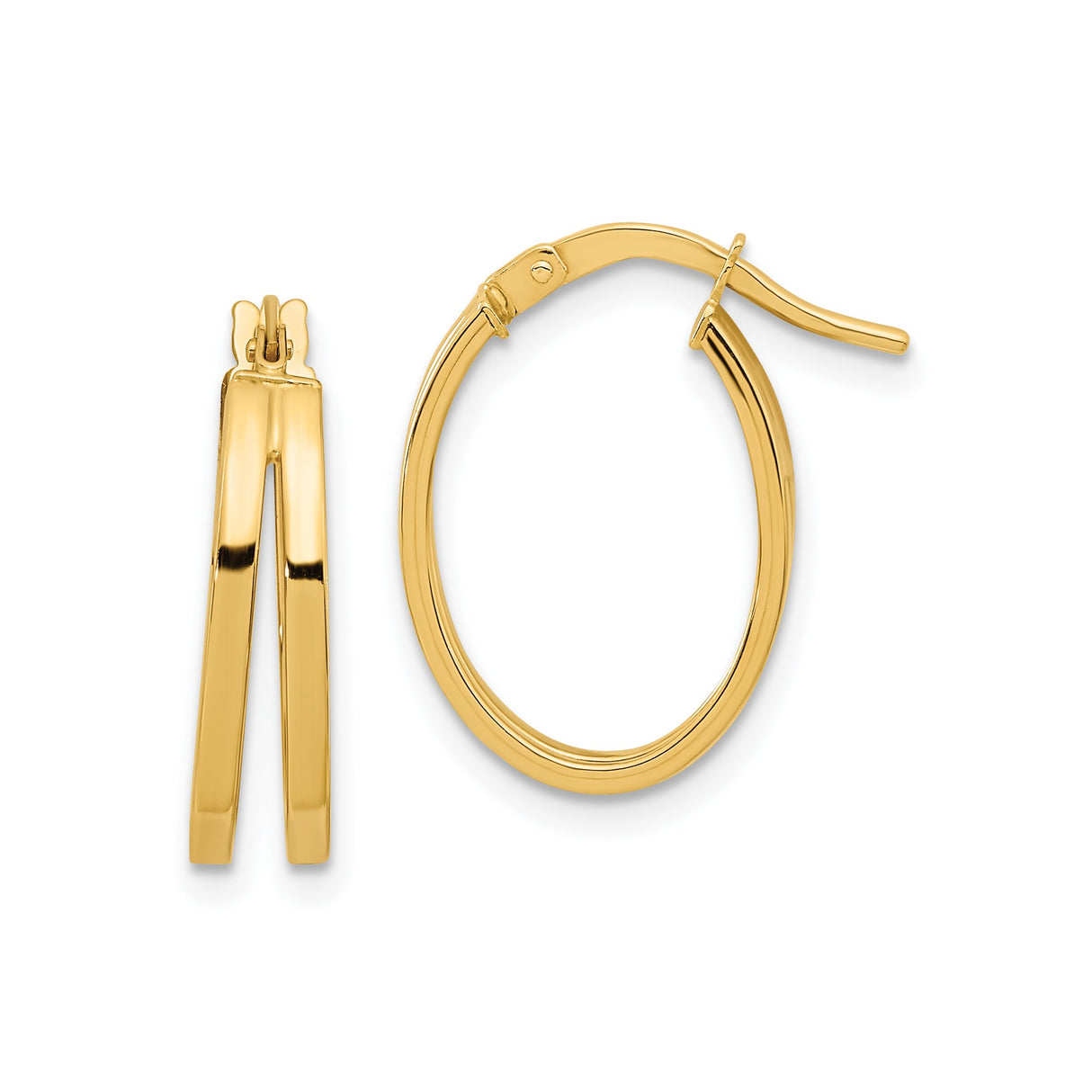 14k Yellow Gold Hoop Earrings, Double Bar Design, Polished Minimalist Style for Women