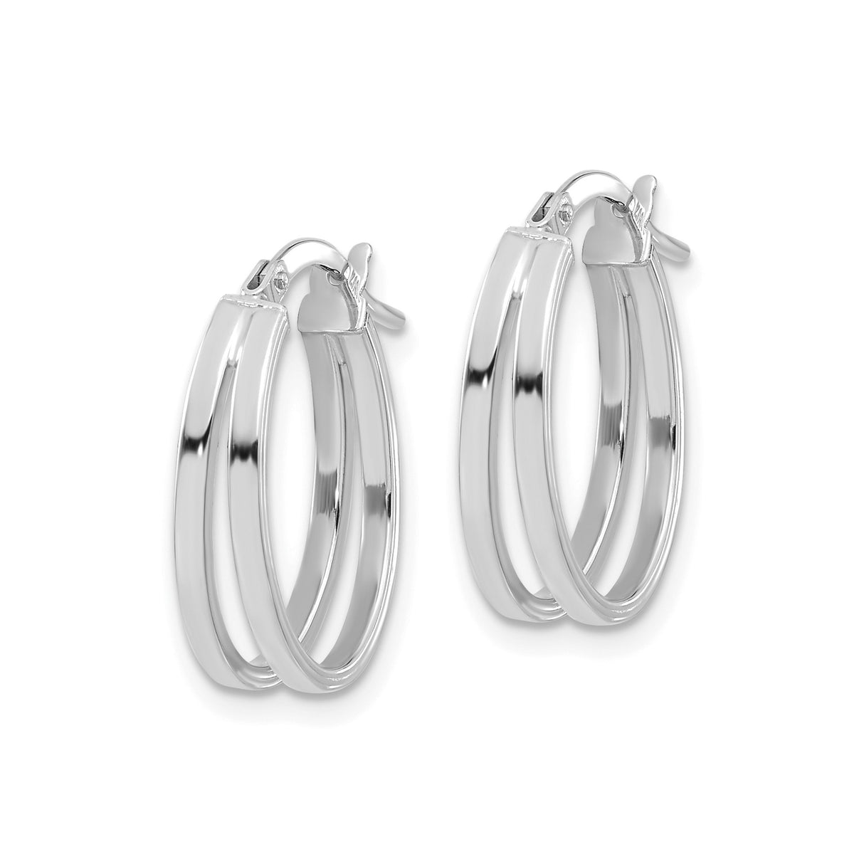 14k White Gold Hoop Earrings with Double Oval Twist Design and Polished Finish