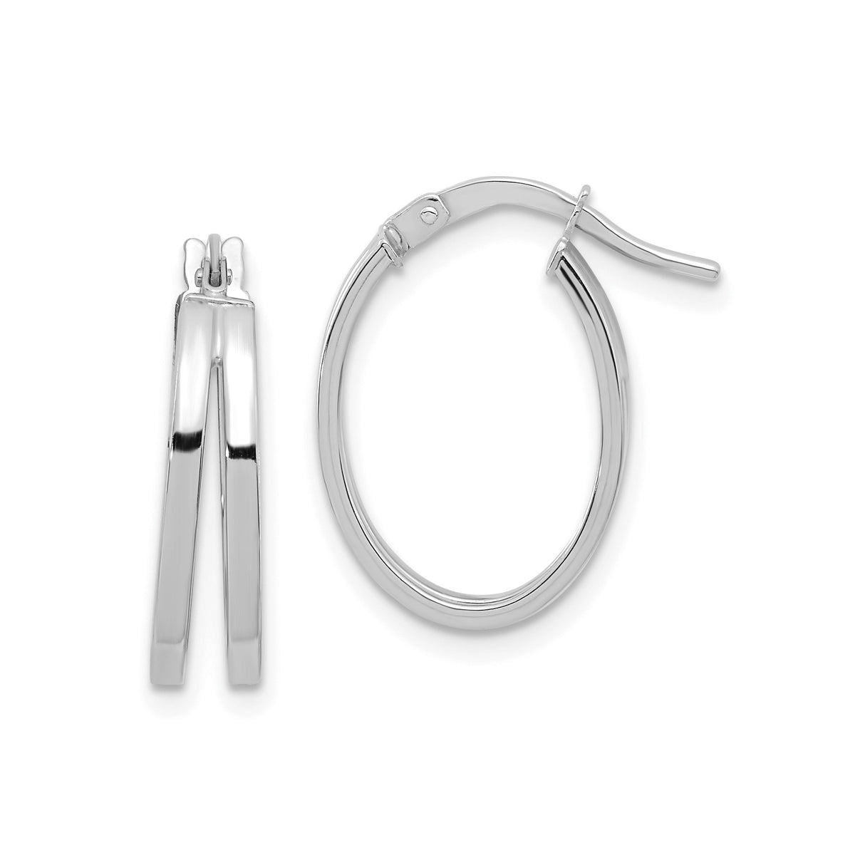 14k White Gold Hoop Earrings with Double Oval Twist Design and Polished Finish