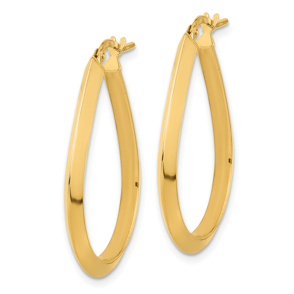14k Yellow Gold Teardrop Hoop Earrings, Lightweight Modern Oval Design for Women