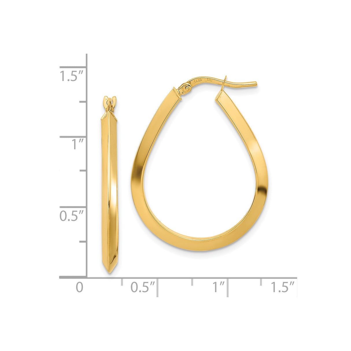 14k Yellow Gold Teardrop Hoop Earrings, Lightweight Modern Oval Design for Women
