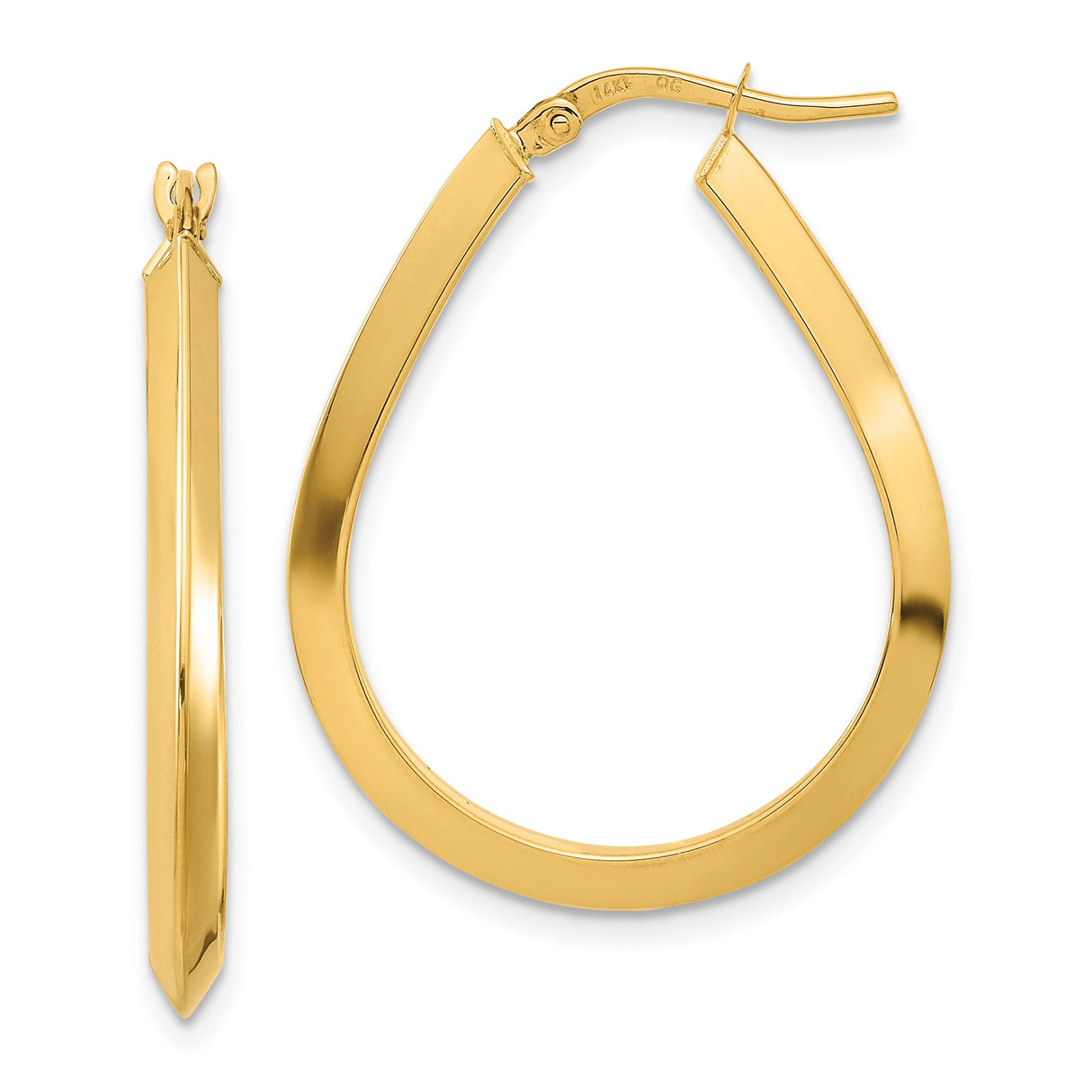 14k Yellow Gold Teardrop Hoop Earrings, Lightweight Modern Oval Design for Women