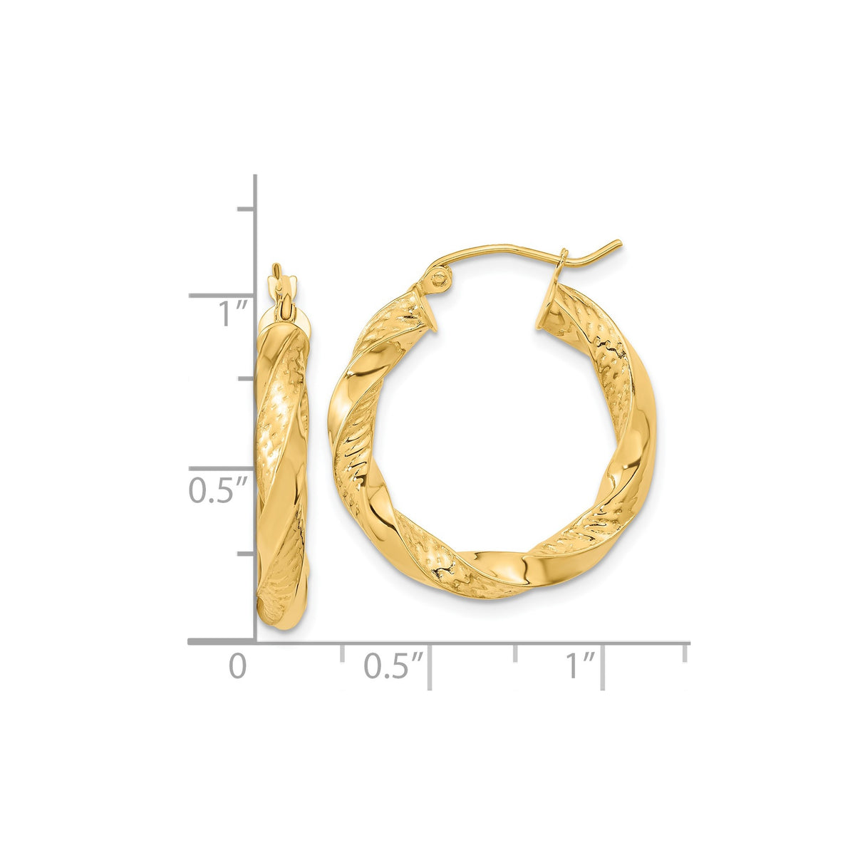 14k Yellow Gold Twisted Hoop Earrings with Polished Textured Finish for Women