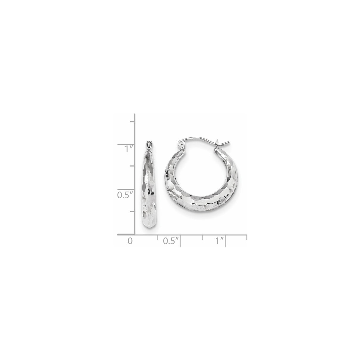 14k White Gold Hoop Earrings, Hammered Textured Design, Lightweight Modern Style for Women