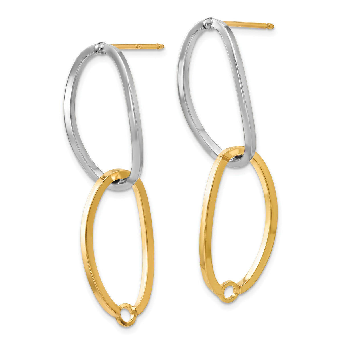 14k Yellow and White Gold Oval Hoop Earrings, Interlocking Polished Design for Women