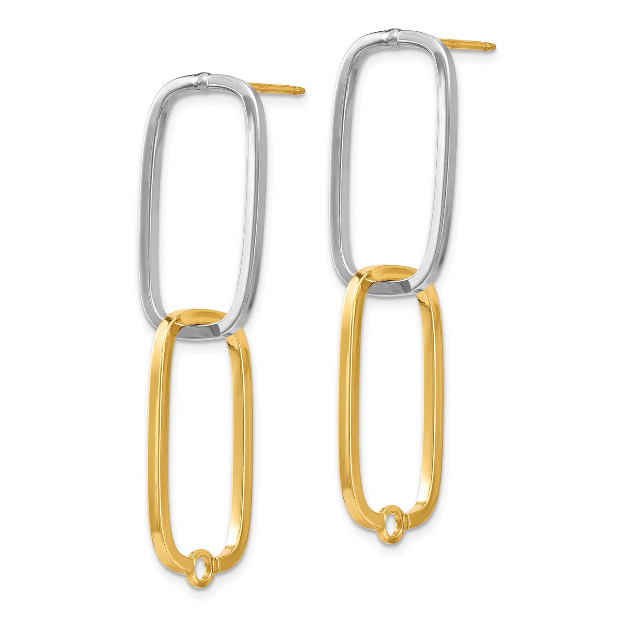 14k Yellow Gold Hoop Earrings with Elongated Open Oval Two-Tone Interlocking Design for Women