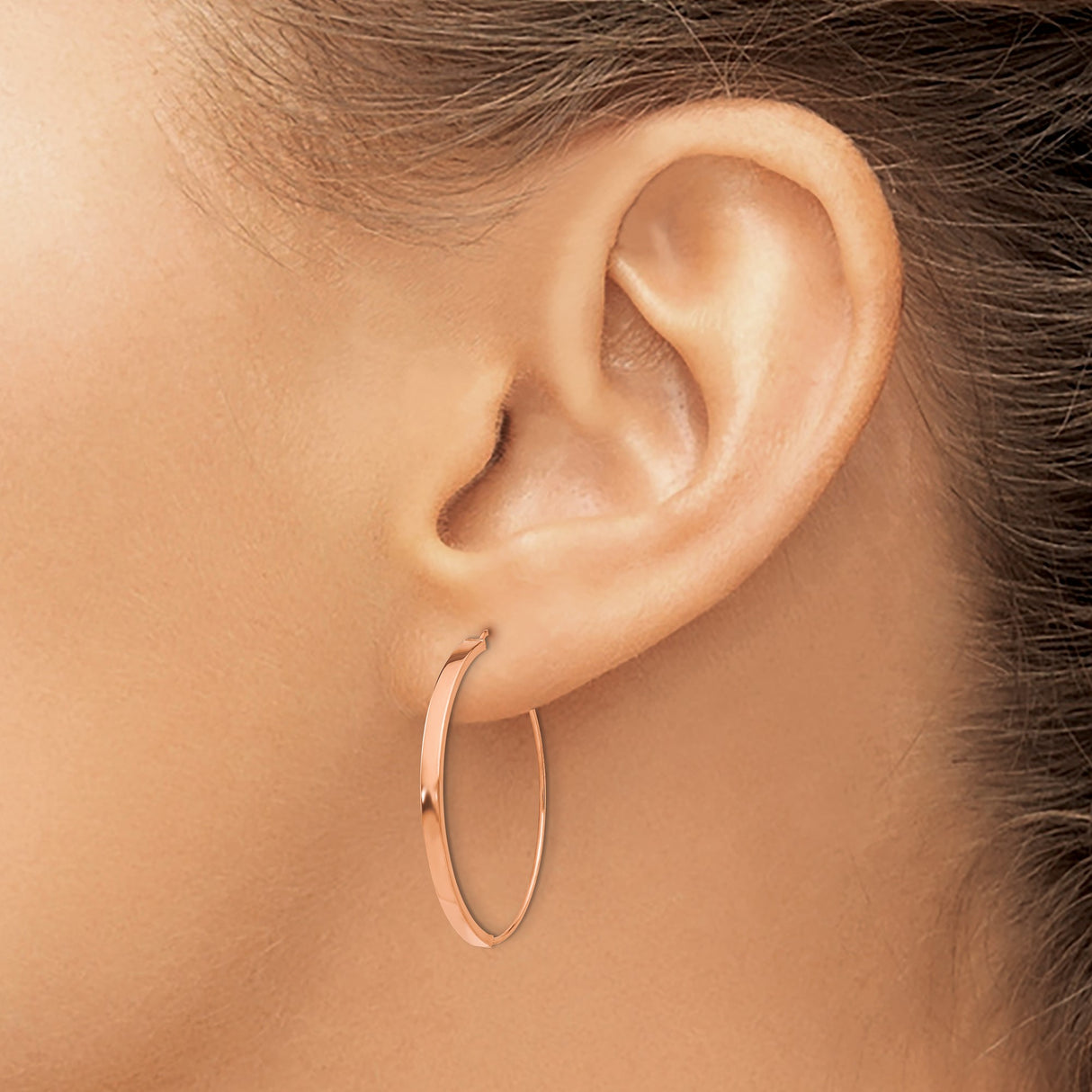14k Rose Gold Hoop Earrings, Lightweight Medium Round Design, High Polish Finish, Minimalist Style