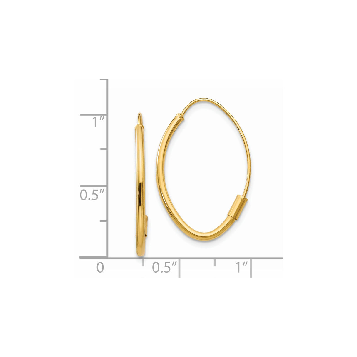 14k Yellow Gold Oval Hoop Earrings, Minimalist Polished Classic Style for Women