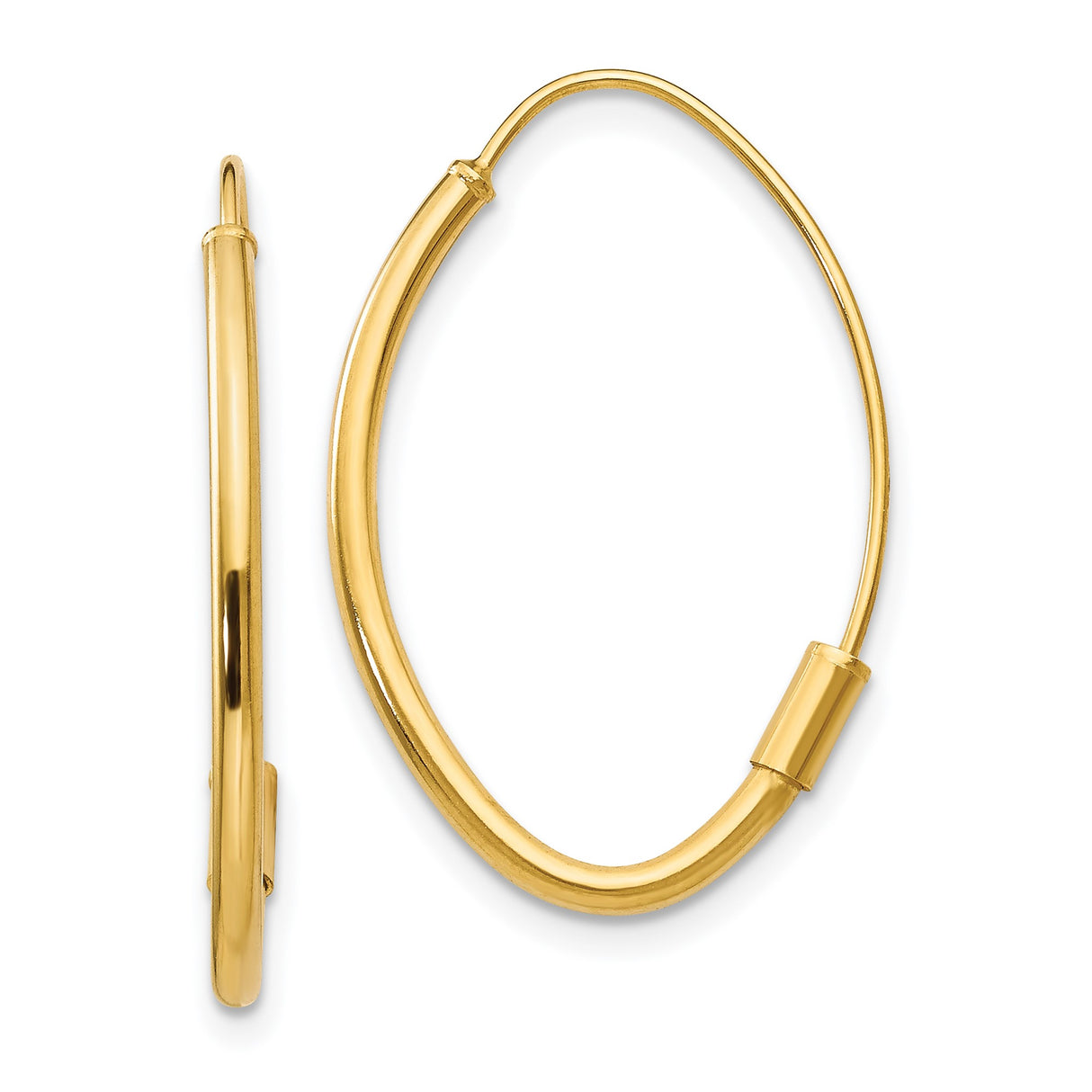 14k Yellow Gold Oval Hoop Earrings, Minimalist Polished Classic Style for Women