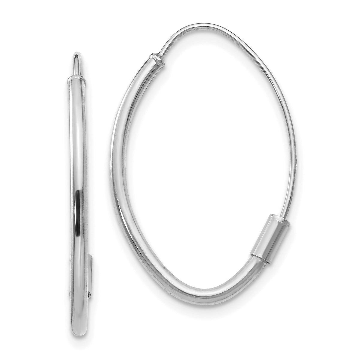 14k White Gold Oval Hoop Earrings, Polished Finish, Sleek Modern Minimalist Style for Women