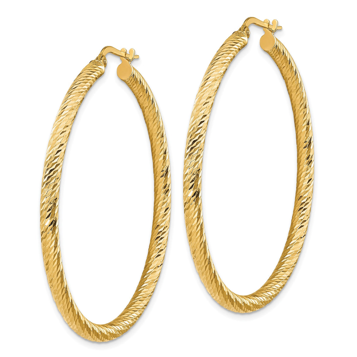 14k Yellow Gold Twisted Hoop Earrings with Diamond Cut Finish, Textured Large Round Style