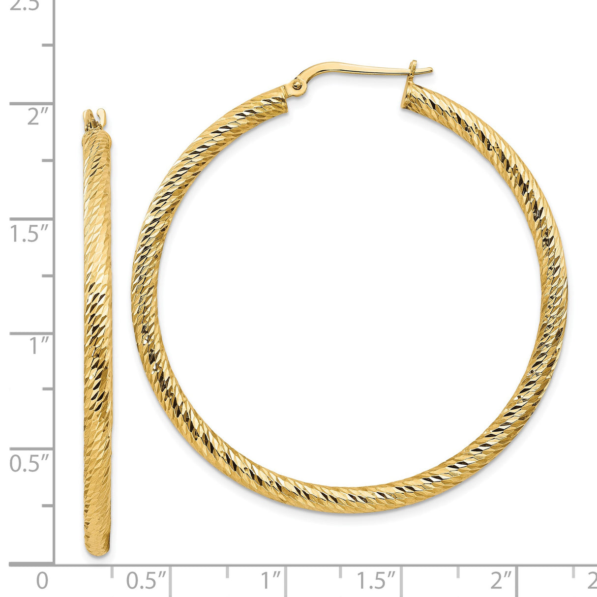 14k Yellow Gold Twisted Hoop Earrings with Diamond Cut Finish, Textured Large Round Style