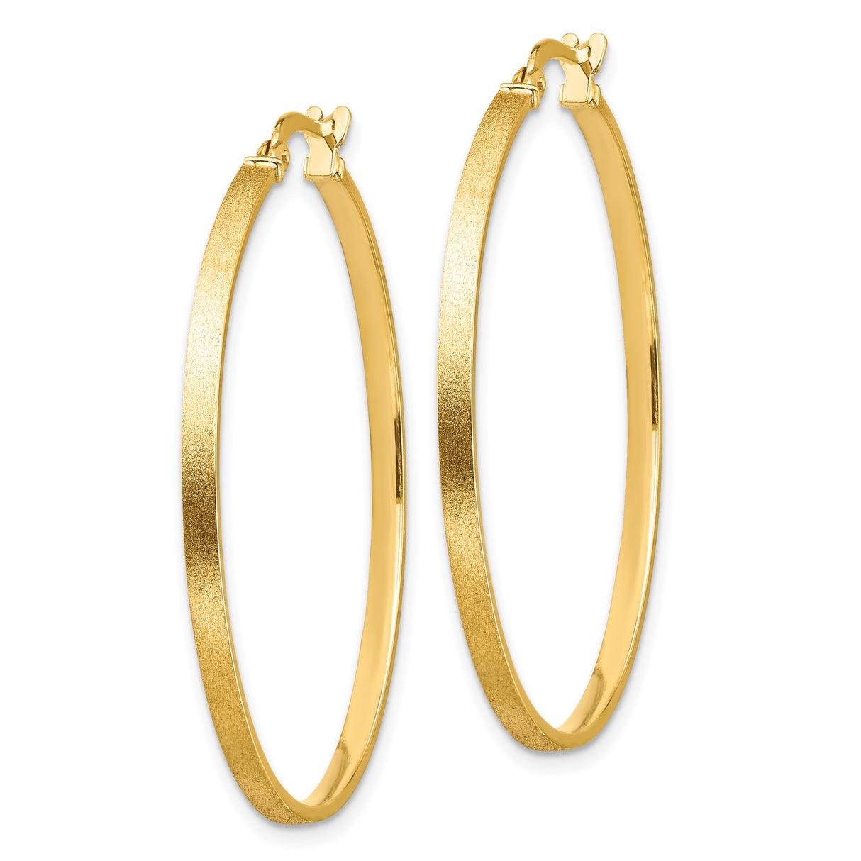 14k Yellow Gold Hoop Earrings with Satin Finish Edge and High Polish Side