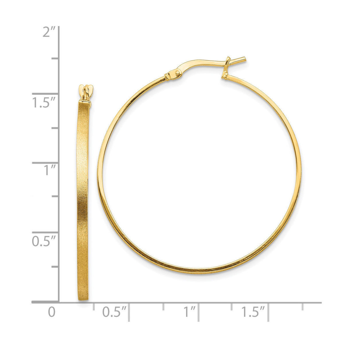 14k Yellow Gold Hoop Earrings with Satin Finish Edge and High Polish Side