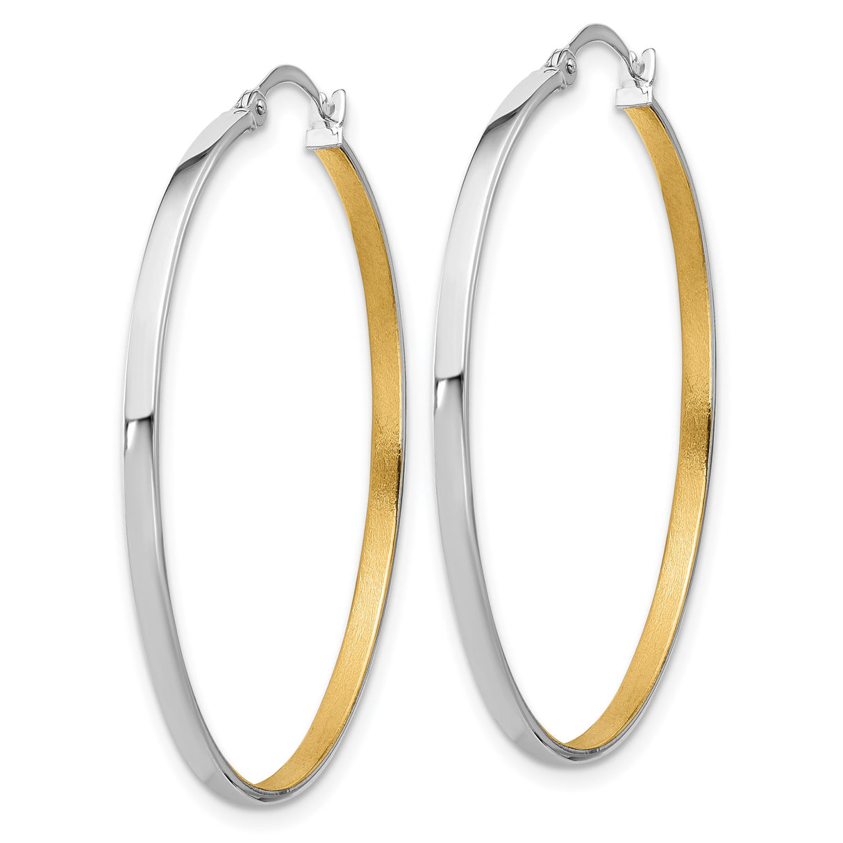 14k White Gold Hoop Earrings, Two-Tone Yellow and White Gold, Polished Finish, Lightweight Large Hoops